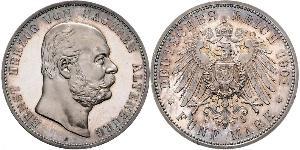 5 Mark Duchy of Saxe-Altenburg (1826 - 1920) Silver Ernst I, Duke of Saxe-Altenburg (1826 - 1908)