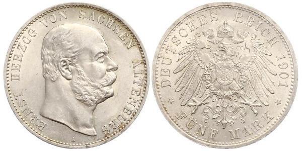 5 Mark Duchy of Saxe-Altenburg (1826 - 1920) Silver Ernst I, Duke of Saxe-Altenburg (1826 - 1908)