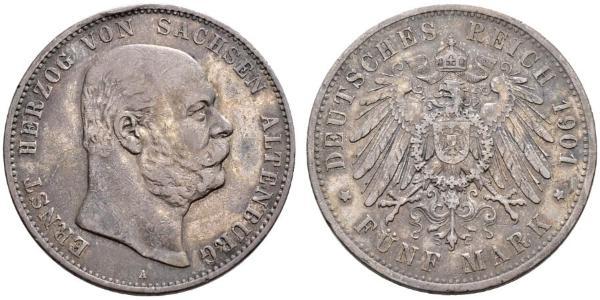 5 Mark Duchy of Saxe-Altenburg (1826 - 1920) Silver Ernst I, Duke of Saxe-Altenburg (1826 - 1908)