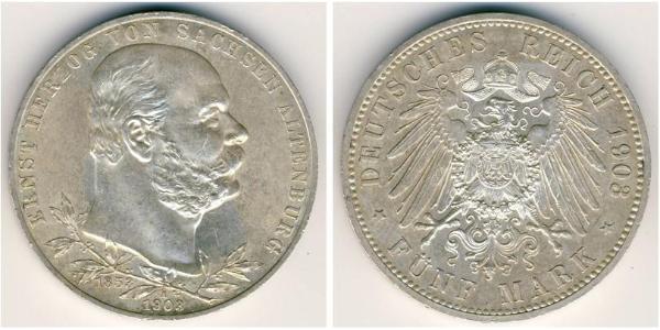 5 Mark Duchy of Saxe-Altenburg (1826 - 1920) Silver Ernst I, Duke of Saxe-Altenburg (1826 - 1908)