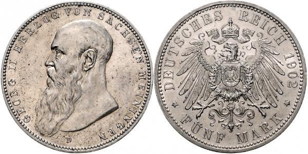 5 Mark Duchy of Saxe-Meiningen (1680 - 1918) Silver Georg II, Duke of Saxe-Meiningen