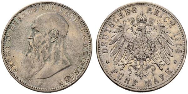 5 Mark Duchy of Saxe-Meiningen (1680 - 1918) Silver Georg II, Duke of Saxe-Meiningen
