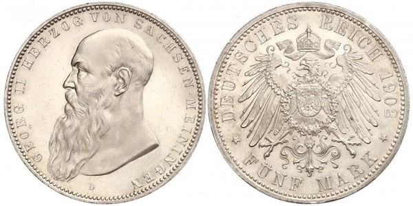 5 Mark Duchy of Saxe-Meiningen (1680 - 1918) Silver Georg II, Duke of Saxe-Meiningen