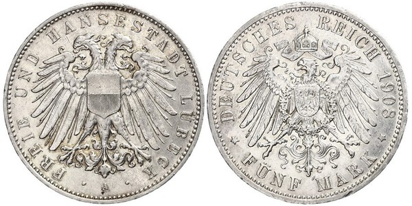 5 Mark Free City of Lübeck Silver 