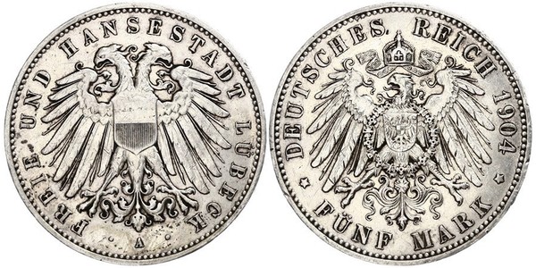 5 Mark Free City of Lübeck Silver 