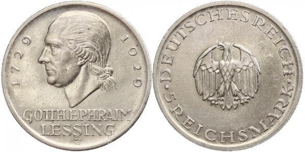 5 Mark German Empire (1871-1918) Silver Gotthold Ephraim Lessing