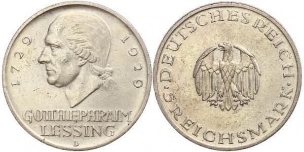 5 Mark German Empire (1871-1918) Silver Gotthold Ephraim Lessing