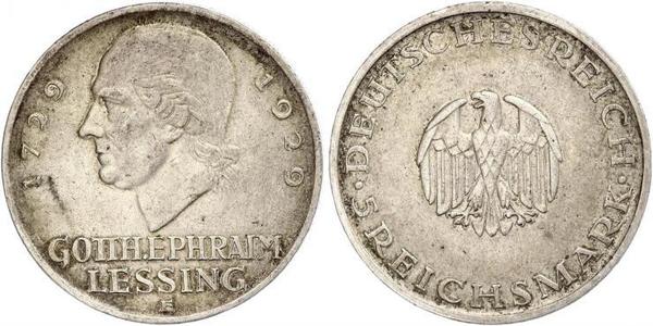 5 Mark German Empire (1871-1918) Silver Gotthold Ephraim Lessing