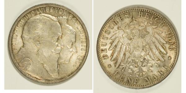 5 Mark German Empire (1871-1918) / Grand Duchy of Baden (1806-1918) Silver Frederick I, Grand Duke of Baden (1826 - 1907)