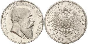 5 Mark Grand Duchy of Baden (1806-1918) Silver Frederick I, Grand Duke of Baden (1826 - 1907)