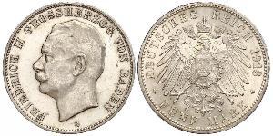 5 Mark Grand Duchy of Baden (1806-1918) Silver Frederick II, Grand Duke of Baden (1857 - 1928)