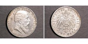 5 Mark Grand Duchy of Baden (1806-1918) Silver Frederick I, Grand Duke of Baden (1826 - 1907)