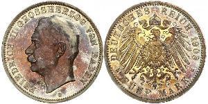 5 Mark Grand Duchy of Baden (1806-1918) Silver Frederick II, Grand Duke of Baden (1857 - 1928)