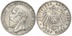 5 Mark Grand Duchy of Baden (1806-1918) Silver Frederick I, Grand Duke of Baden (1826 - 1907)