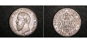 5 Mark Grand Duchy of Baden (1806-1918) Silver Frederick I, Grand Duke of Baden (1826 - 1907)