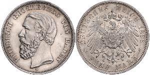 5 Mark Grand Duchy of Baden (1806-1918) Silver Frederick I, Grand Duke of Baden (1826 - 1907)