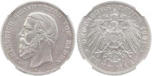 5 Mark Grand Duchy of Baden (1806-1918) Silver Frederick I, Grand Duke of Baden (1826 - 1907)