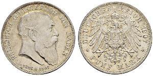 5 Mark Grand Duchy of Baden (1806-1918) Silver Frederick I, Grand Duke of Baden (1826 - 1907)