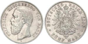 5 Mark Grand Duchy of Baden (1806-1918) Silver Frederick I, Grand Duke of Baden (1826 - 1907)