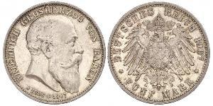 5 Mark Grand Duchy of Baden (1806-1918) Silver Frederick I, Grand Duke of Baden (1826 - 1907)