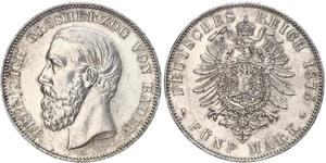 5 Mark Grand Duchy of Baden (1806-1918) Silver Frederick I, Grand Duke of Baden (1826 - 1907)