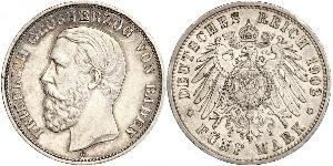 5 Mark Grand Duchy of Baden (1806-1918) Silver Frederick I, Grand Duke of Baden (1826 - 1907)