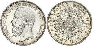 5 Mark Grand Duchy of Baden (1806-1918) Silver Frederick I, Grand Duke of Baden (1826 - 1907)