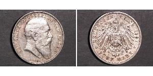 5 Mark Grand Duchy of Baden (1806-1918) Silver Frederick I, Grand Duke of Baden (1826 - 1907)