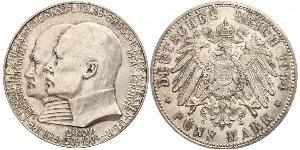 5 Mark Grand Duchy of Hesse (1806 - 1918) Silver Ernest Louis, Grand Duke of Hesse (1868 - 1937)