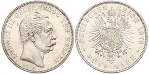 5 Mark Grand Duchy of Hesse (1806 - 1918) Silver Louis III, Grand Duke of Hesse