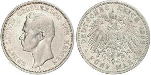 5 Mark Grand Duchy of Hesse (1806 - 1918) Silver Ernest Louis, Grand Duke of Hesse (1868 - 1937)