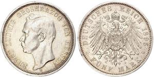 5 Mark Grand Duchy of Hesse (1806 - 1918) Silver Ernest Louis, Grand Duke of Hesse (1868 - 1937)