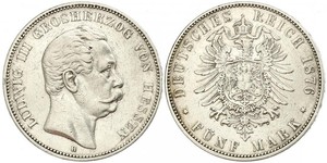 5 Mark Grand Duchy of Hesse (1806 - 1918) Silver Louis III, Grand Duke of Hesse