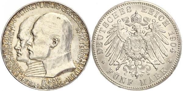 5 Mark Grand Duchy of Hesse (1806 - 1918) Silver Ernest Louis, Grand Duke of Hesse (1868 - 1937)