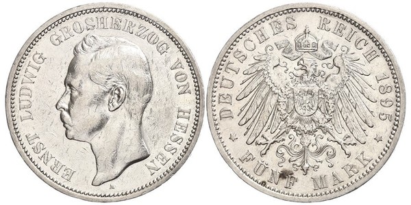 5 Mark Grand Duchy of Hesse (1806 - 1918) Silver Ernest Louis, Grand Duke of Hesse (1868 - 1937)