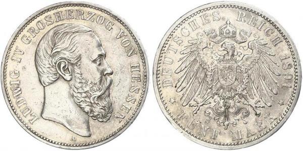 5 Mark Grand Duchy of Hesse (1806 - 1918) Silver Louis IV, Grand Duke of Hesse