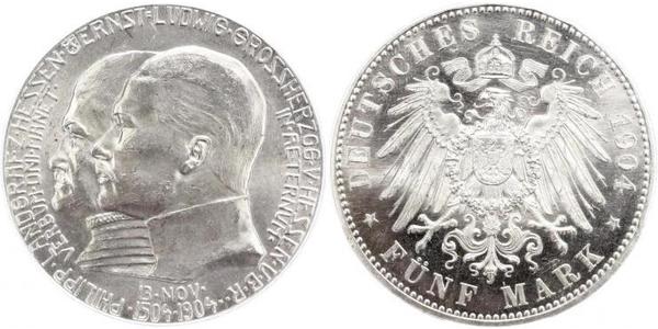 5 Mark Grand Duchy of Hesse (1806 - 1918) Silver Ernest Louis, Grand Duke of Hesse (1868 - 1937)