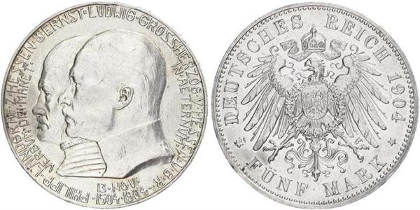 5 Mark Grand Duchy of Hesse (1806 - 1918) Silver Ernest Louis, Grand Duke of Hesse (1868 - 1937)