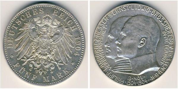 5 Mark Grand Duchy of Hesse (1806 - 1918) Silver Ernest Louis, Grand Duke of Hesse (1868 - 1937)