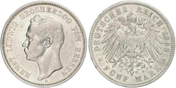 5 Mark Grand Duchy of Hesse (1806 - 1918) Silver Ernest Louis, Grand Duke of Hesse (1868 - 1937)