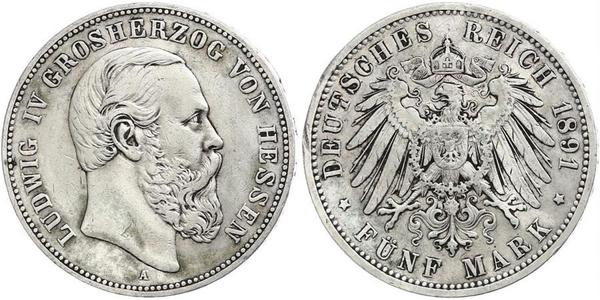 5 Mark Grand Duchy of Hesse (1806 - 1918) Silver Louis IV, Grand Duke of Hesse