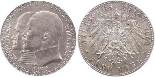 5 Mark Grand Duchy of Hesse (1806 - 1918) Silver Ernest Louis, Grand Duke of Hesse (1868 - 1937)