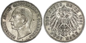 5 Mark Grand Duchy of Oldenburg (1814 - 1918) Silver Frederick Augustus III of Saxony (1865-1932)