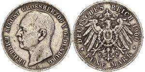 5 Mark Grand Duchy of Oldenburg (1814 - 1918) Silver Frederick Augustus III of Saxony (1865-1932)