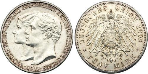 5 Mark Grand Duchy of Saxe-Weimar-Eisenach (1809 - 1918) Silver William Ernest, Grand Duke of Saxe-Weimar-Eisenach