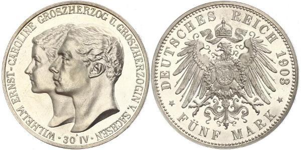 5 Mark Grand Duchy of Saxe-Weimar-Eisenach (1809 - 1918) Silver William Ernest, Grand Duke of Saxe-Weimar-Eisenach
