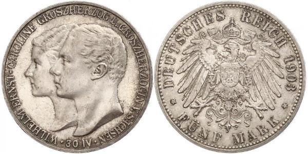 5 Mark Grand Duchy of Saxe-Weimar-Eisenach (1809 - 1918) Silver William Ernest, Grand Duke of Saxe-Weimar-Eisenach