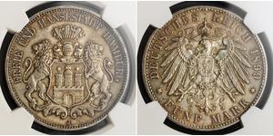 5 Mark Hamburg Silver 