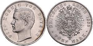 5 Mark Kingdom of Bavaria (1806 - 1918) Silver Otto of Bavaria (1848 – 1916)