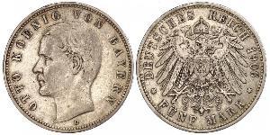 5 Mark Kingdom of Bavaria (1806 - 1918) Silver Otto of Bavaria (1848 – 1916)